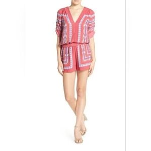 EUC BCBG MAXAZRIA GARNET COMBO SOREN TAPESTRY PRINT ROMPER YYU9D299/B739A SZ M